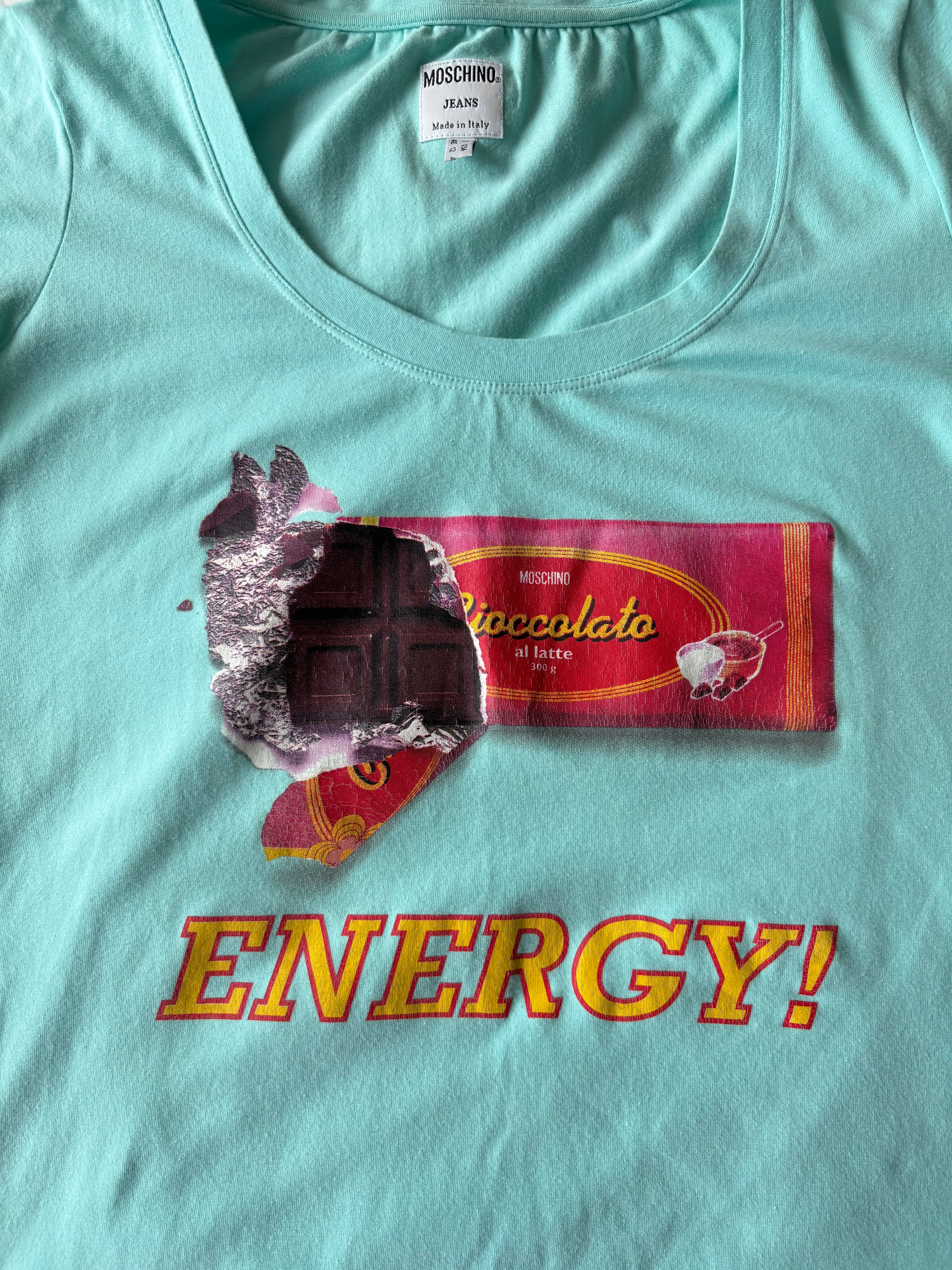 Vintage Moschino turquoise chocolate graphic tee!
