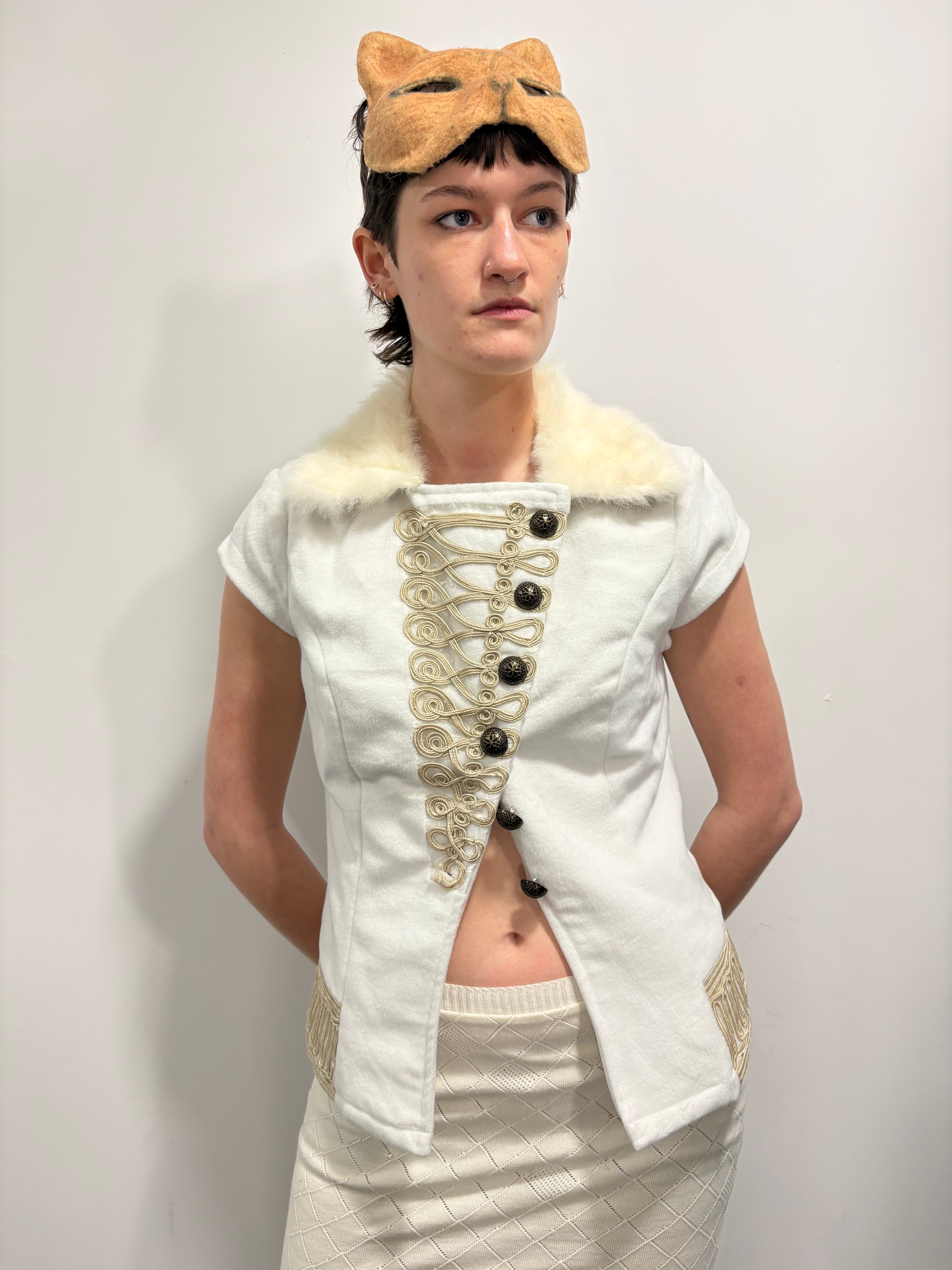 Deadstock military style waistcoat with faux fur