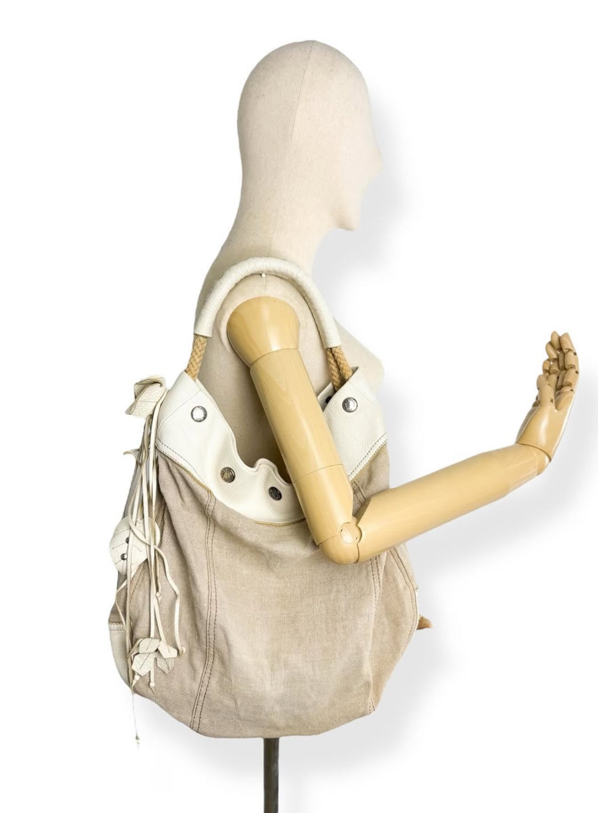 90s Prada Flower + Leaf Cut-Out Linen Hobo Bag