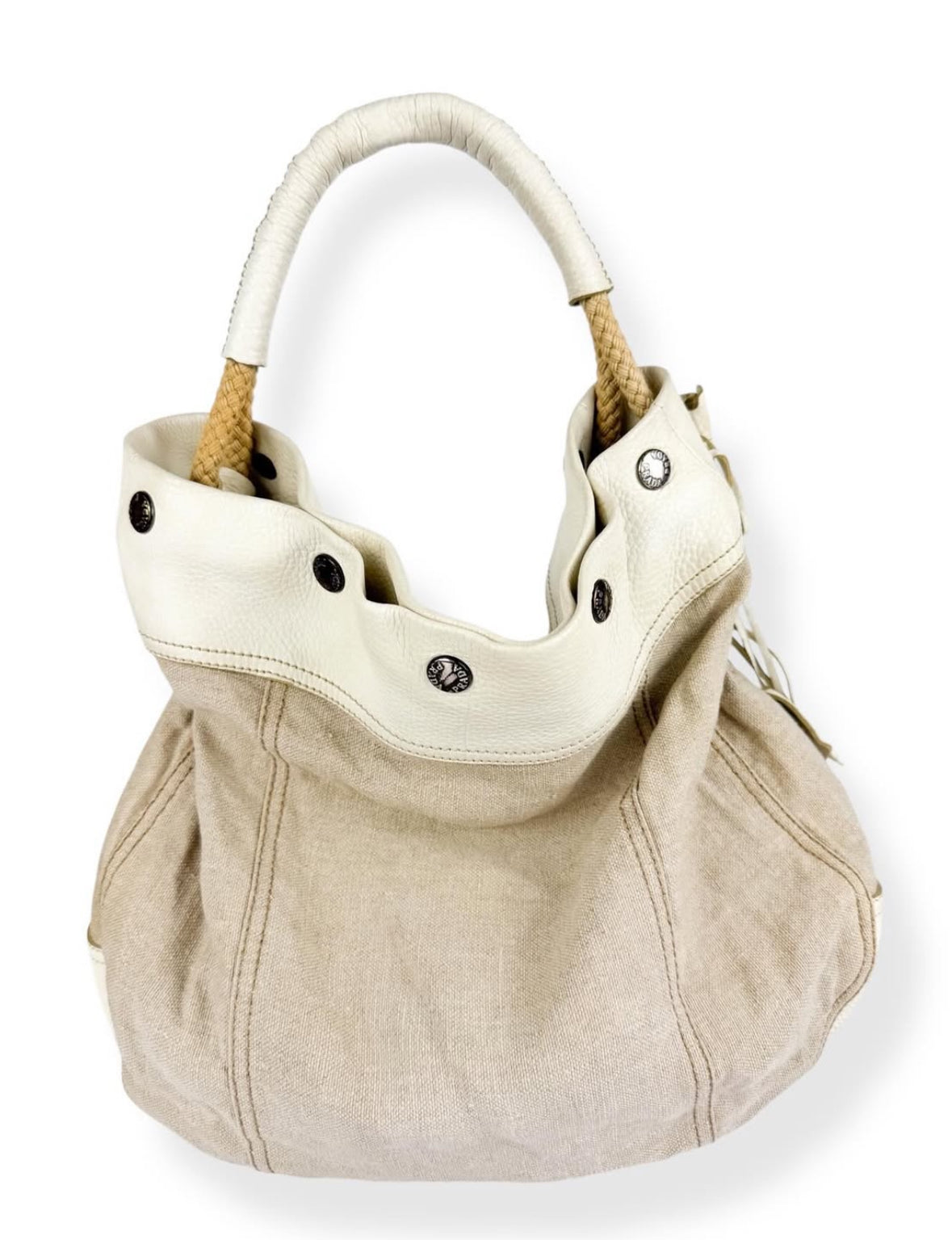 90s Prada Flower + Leaf Cut-Out Linen Hobo Bag