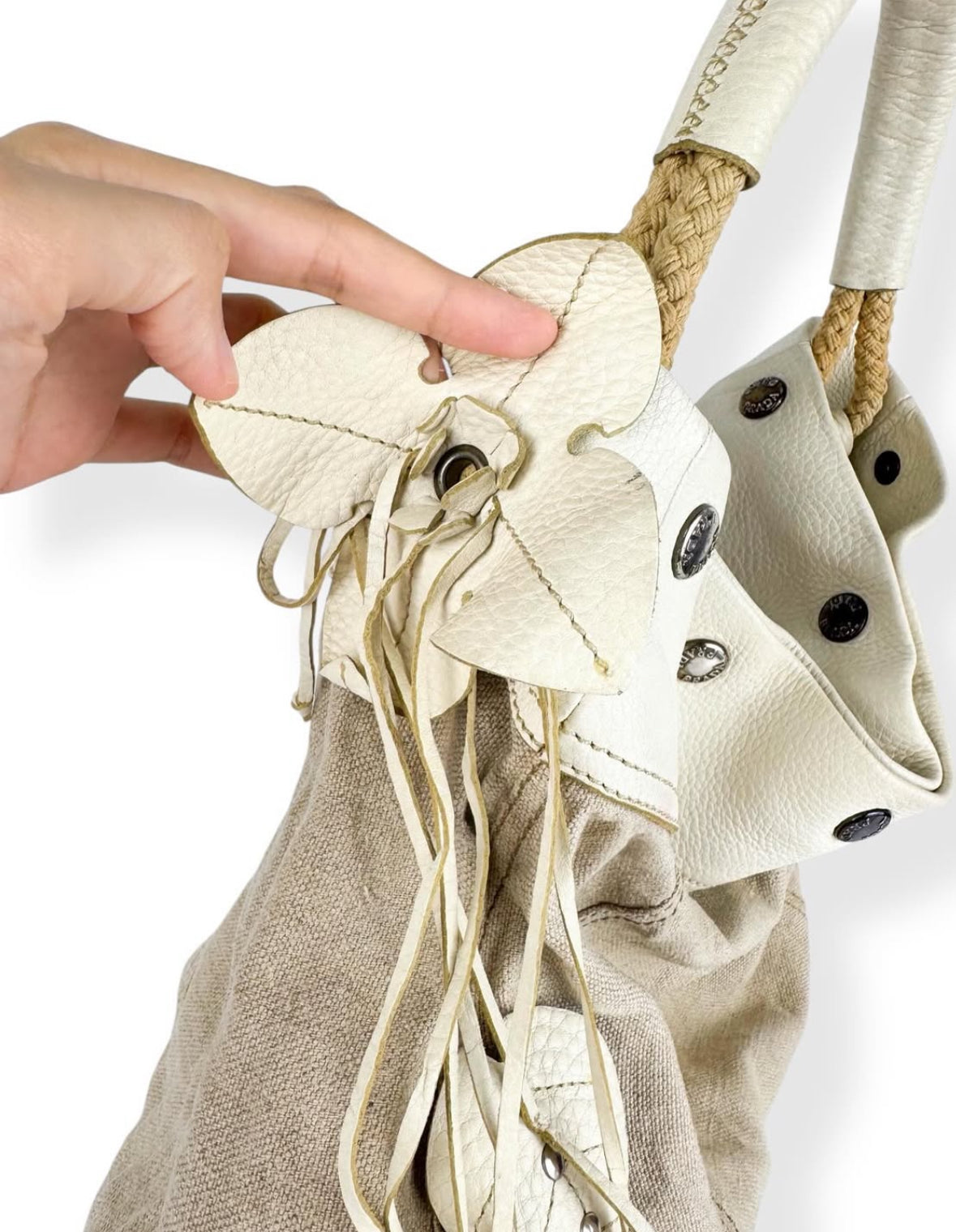 90s Prada Flower + Leaf Cut-Out Linen Hobo Bag