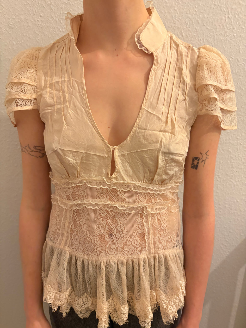 Vintage Layered Semi-Sheer 100% Silk Blouse