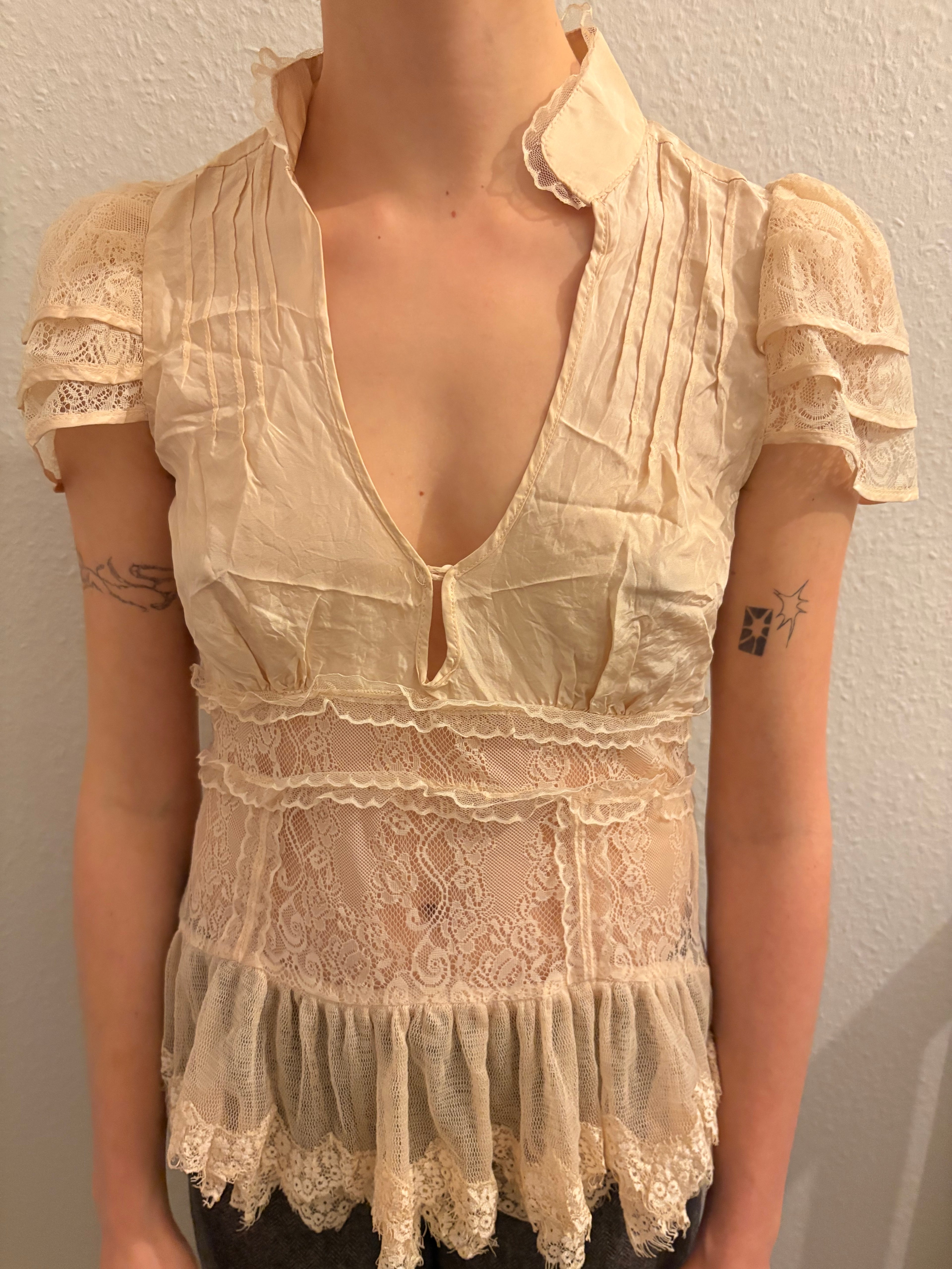 Vintage Layered Semi-Sheer 100% Silk Blouse