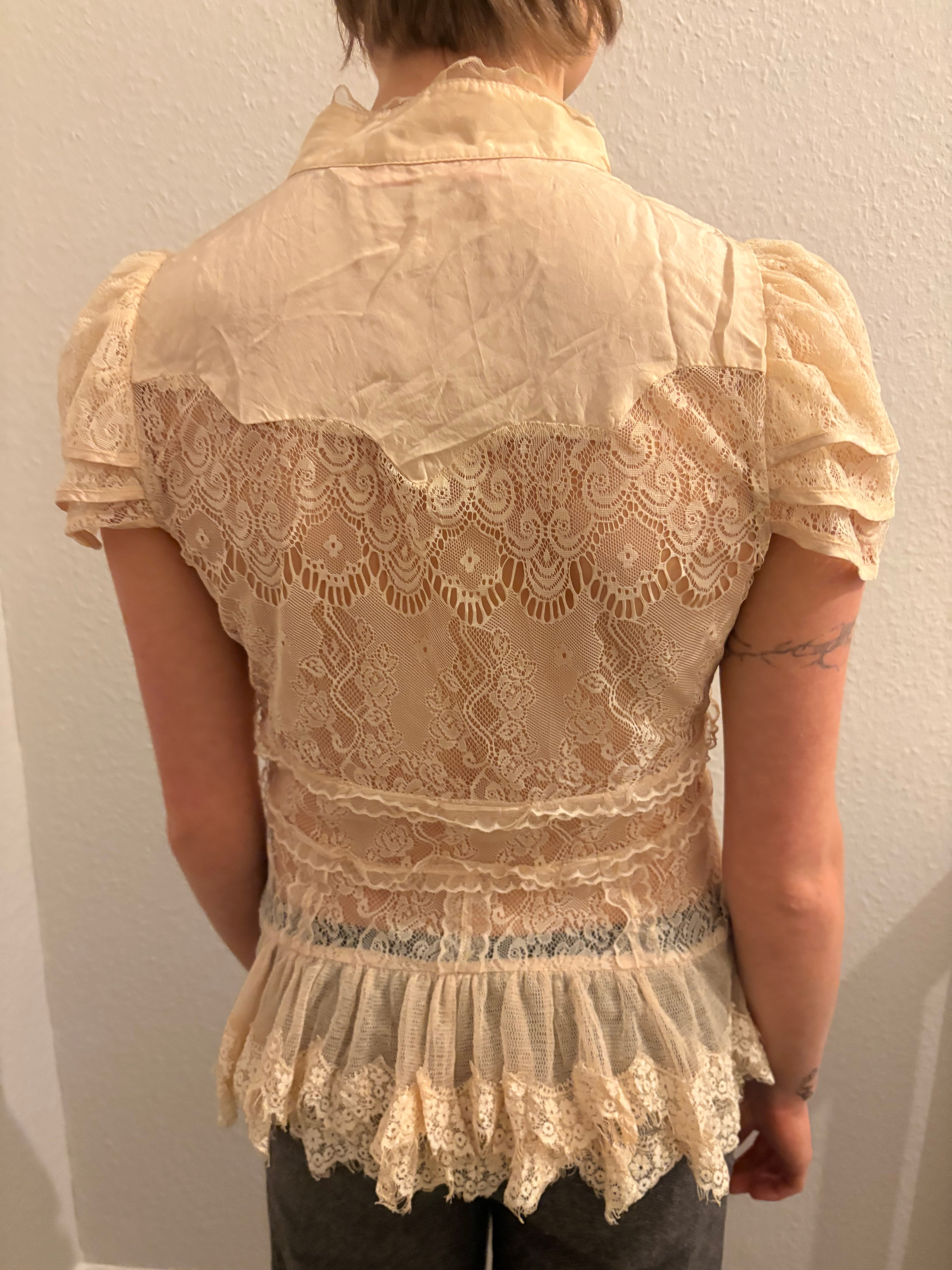 Vintage Layered Semi-Sheer 100% Silk Blouse