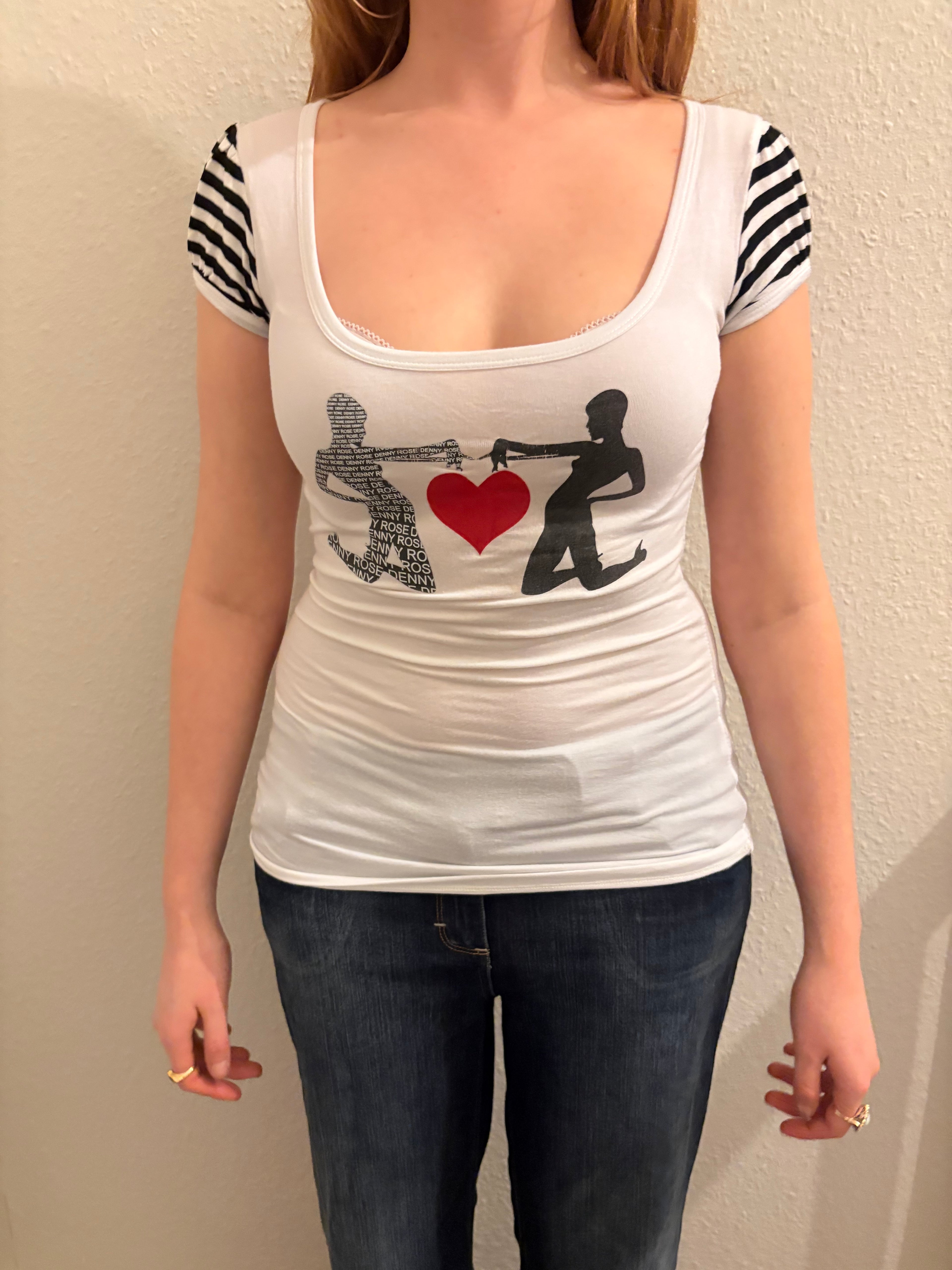 Y2K Denny Rose Graphic Capped Sleeve Baby Tee