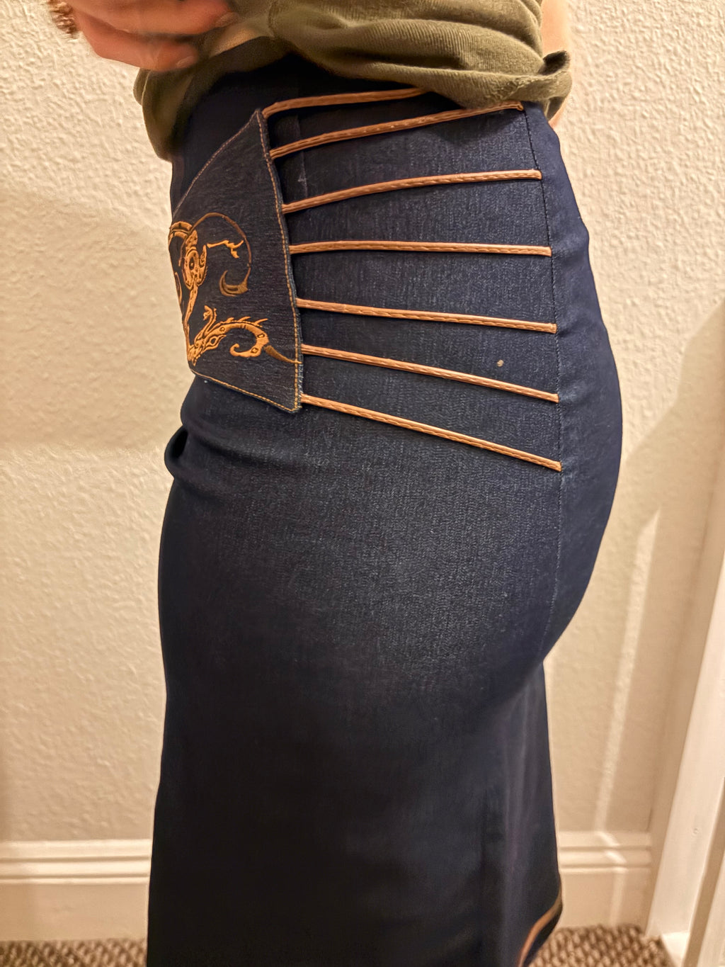 Y2K Japanese Embroidered Midi Skirt
