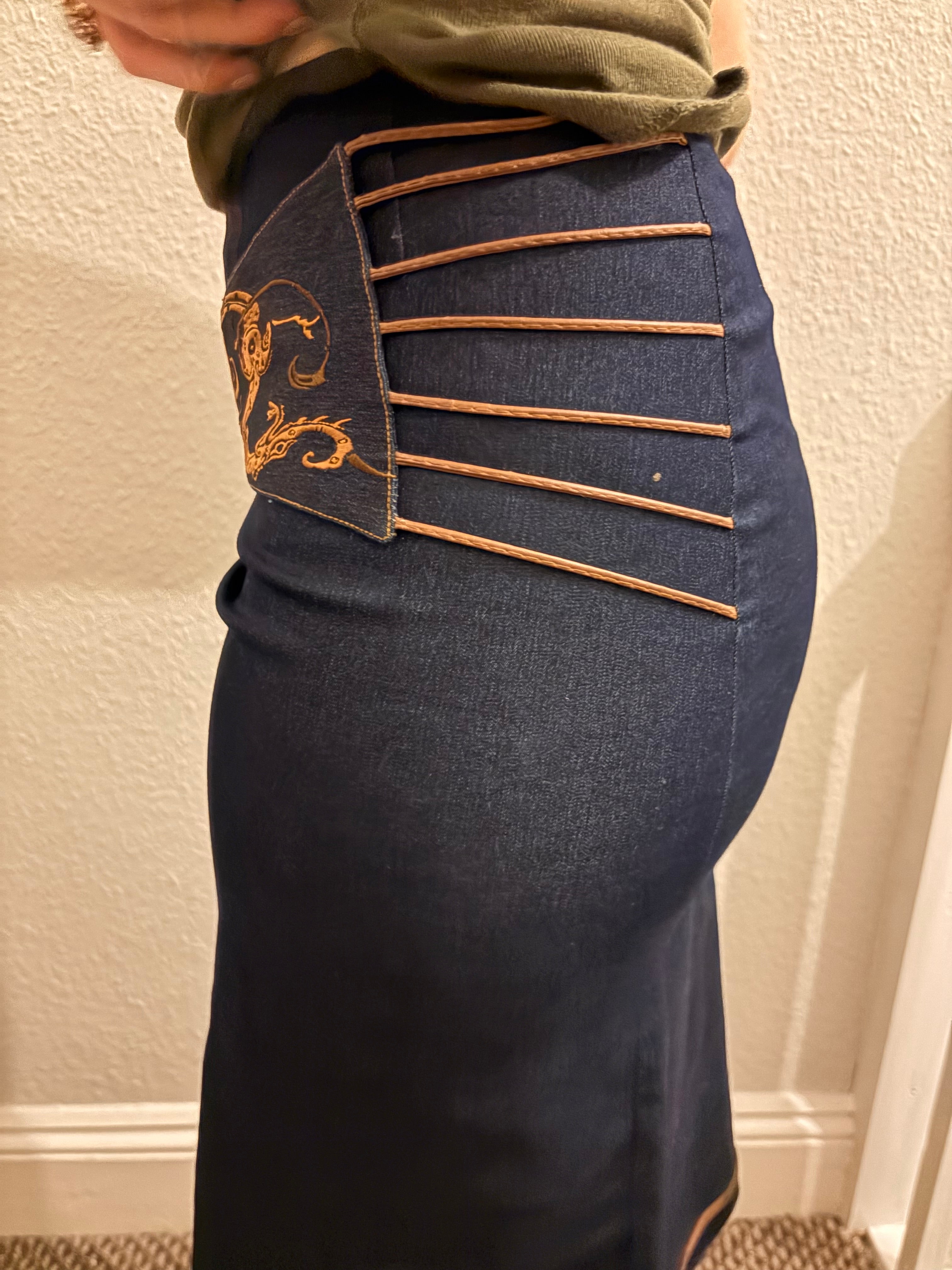 Y2K Japanese Embroidered Midi Skirt