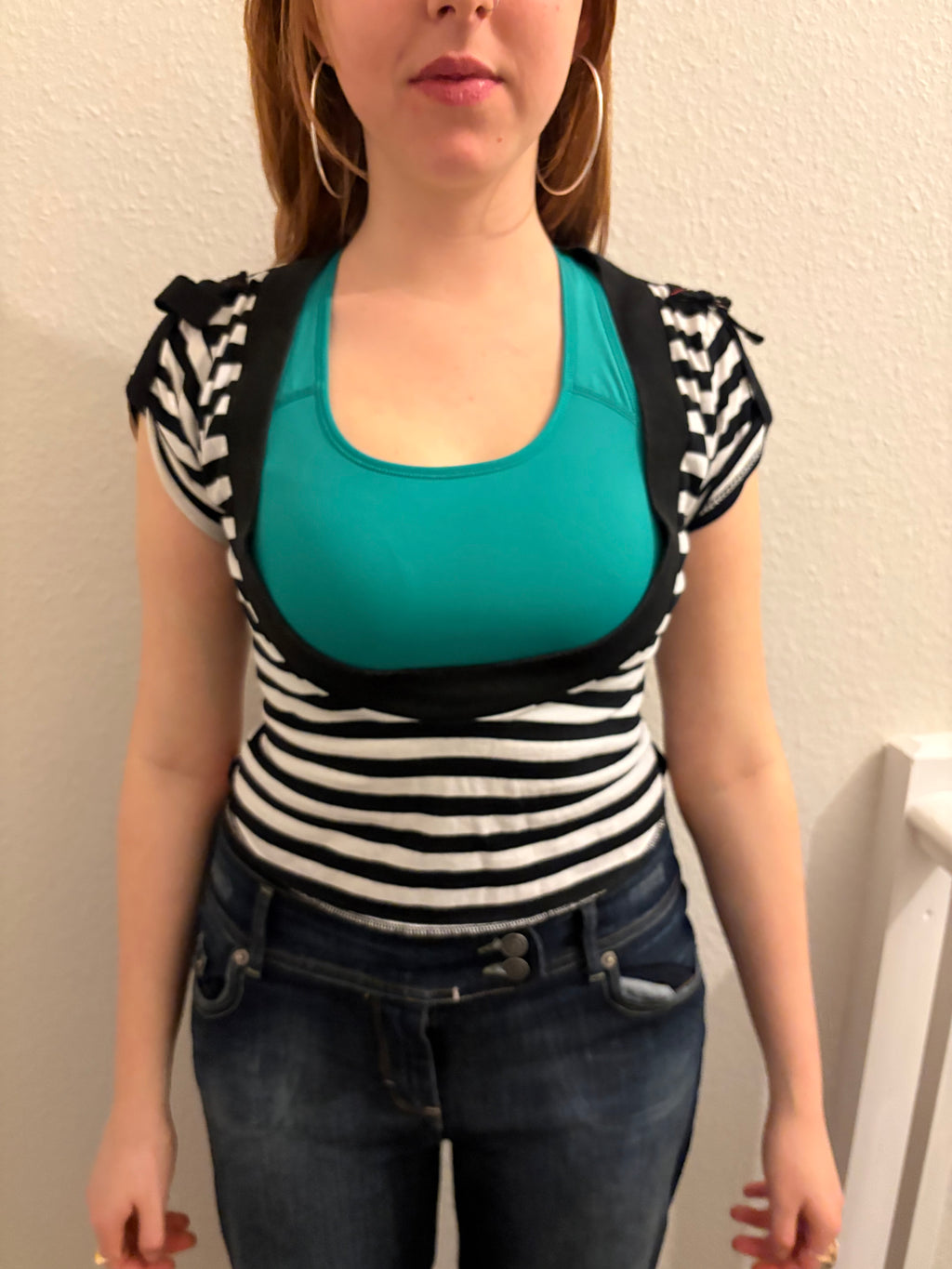 Y2K Japanese Striped Scoop Neck Top
