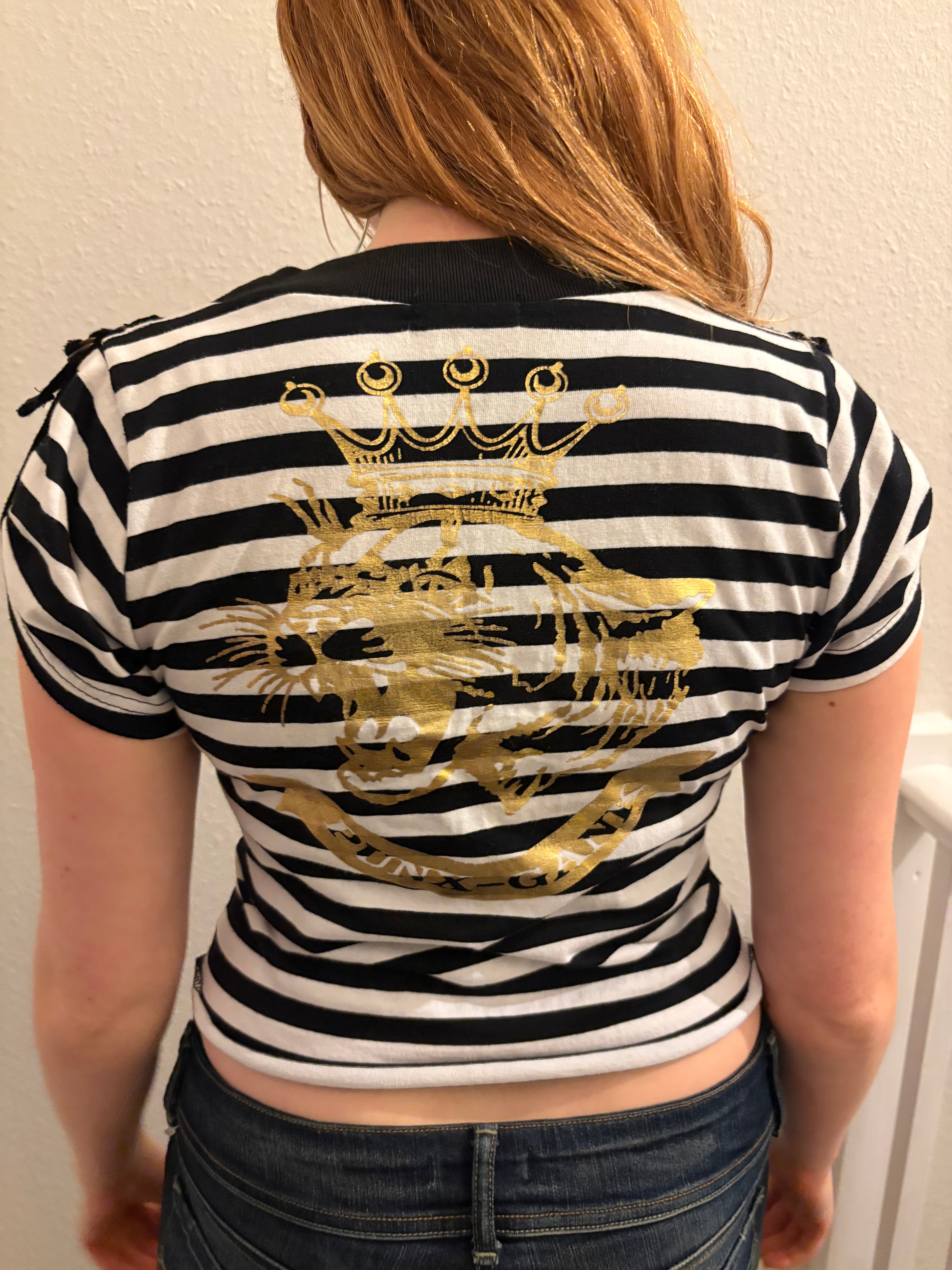 Y2K Japanese Striped Scoop Neck Top