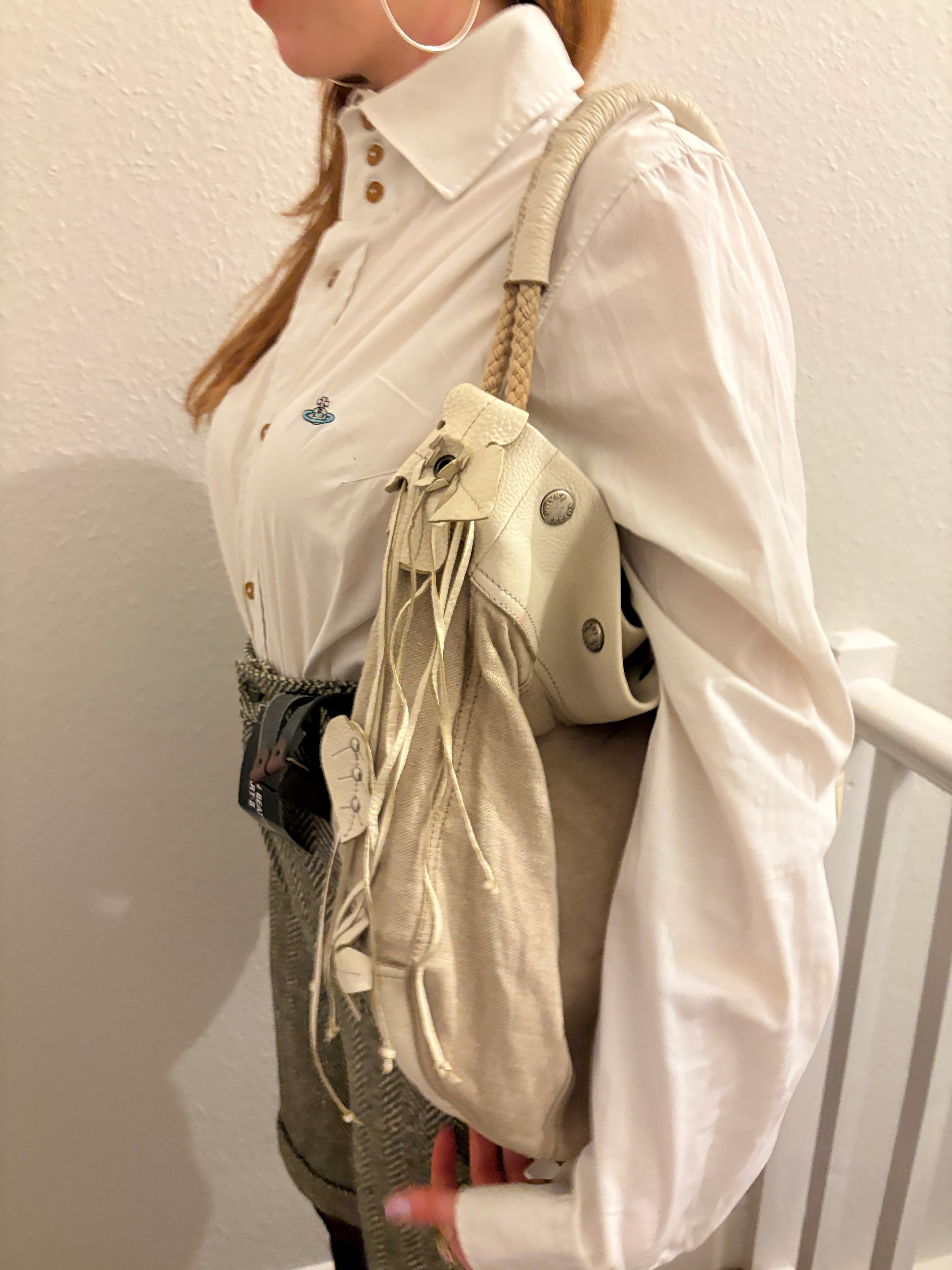 90s Prada Flower + Leaf Cut-Out Linen Hobo Bag