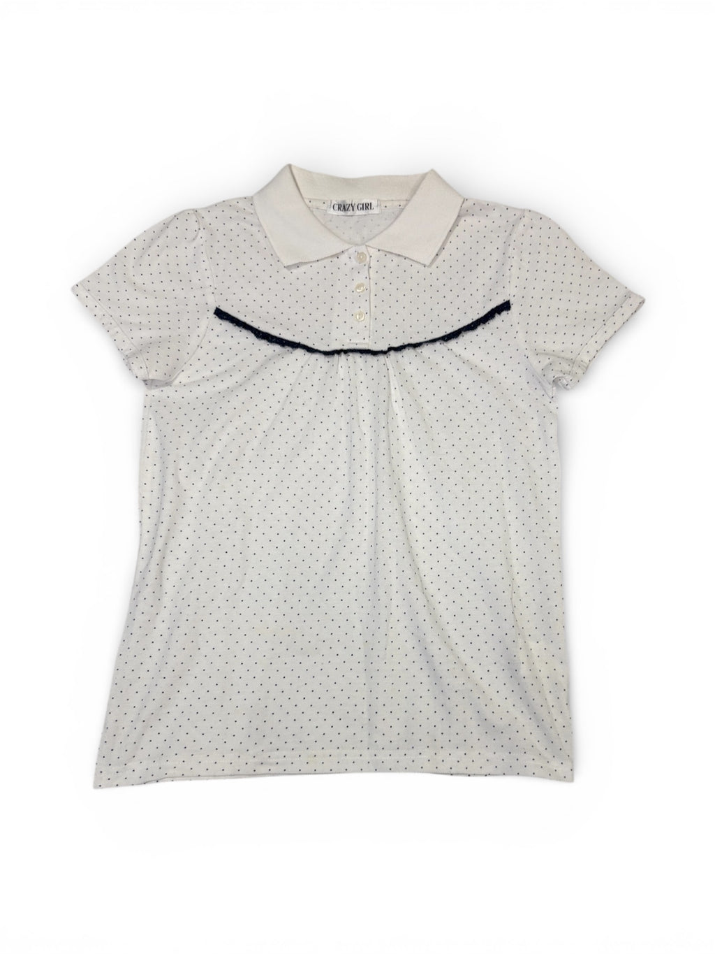 Y2K Japanese Frill Polka Dot Polo Top