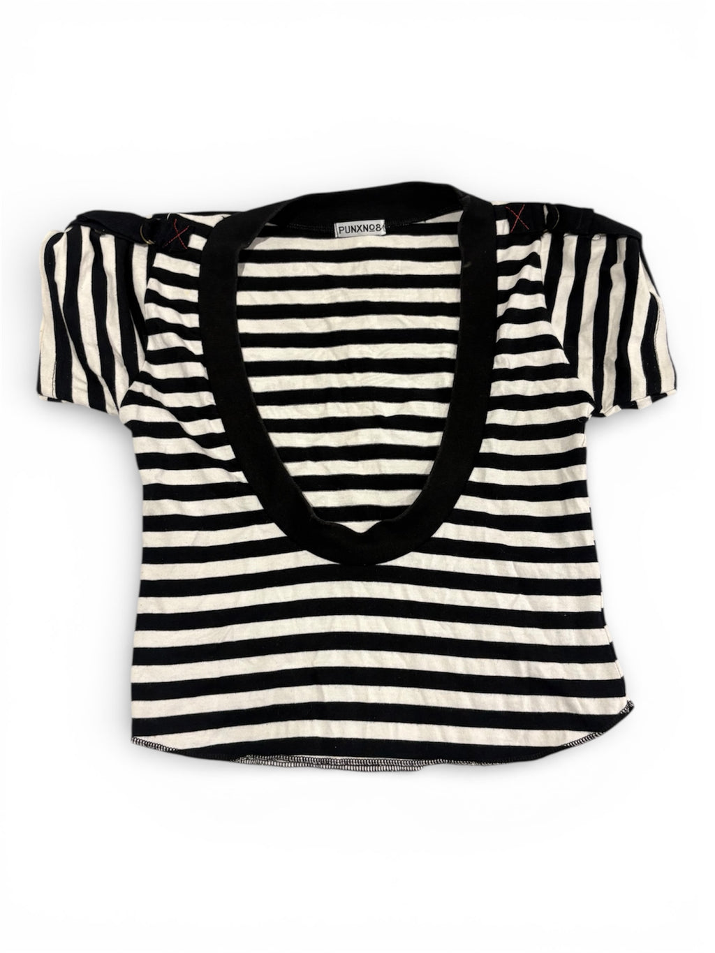 Y2K Japanese Striped Scoop Neck Top